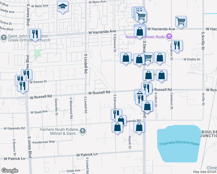 map of restaurants, bars, coffee shops, grocery stores, and more near 5660 Calm Season Street in Las Vegas