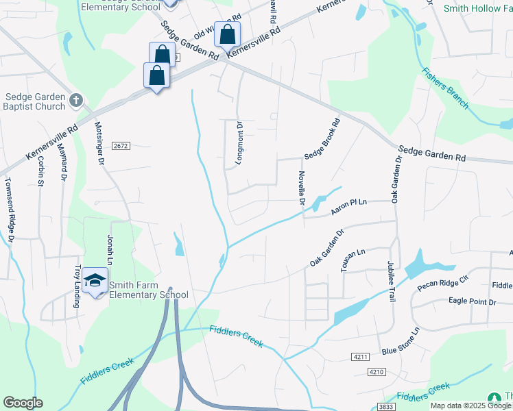 map of restaurants, bars, coffee shops, grocery stores, and more near 4960 Long Grove Drive in Kernersville