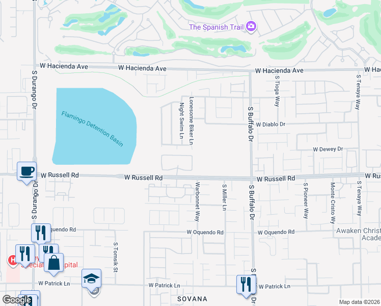 map of restaurants, bars, coffee shops, grocery stores, and more near 5588 Lonesome Biker in Las Vegas