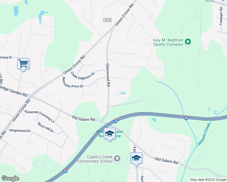 map of restaurants, bars, coffee shops, grocery stores, and more near 1365 Glenwood Road in Kernersville