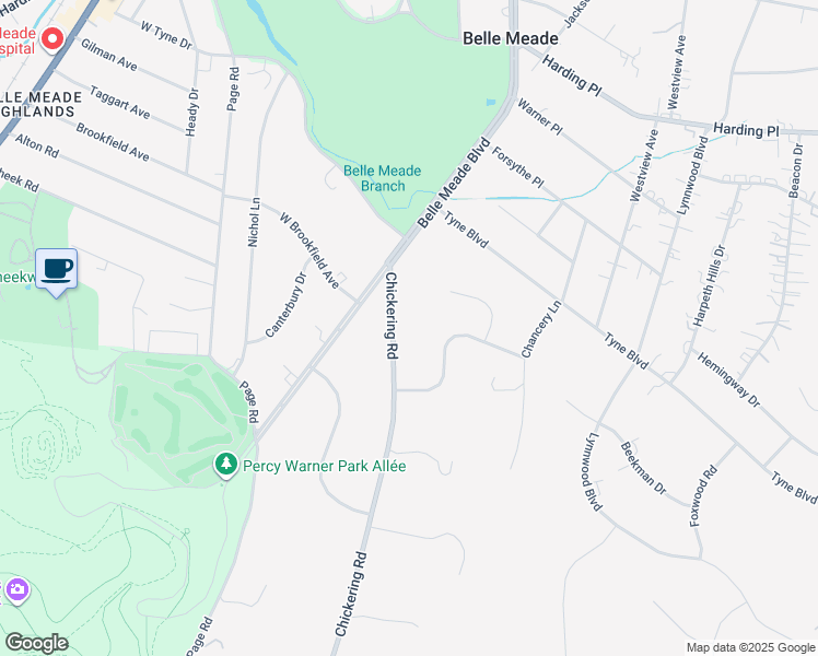 map of restaurants, bars, coffee shops, grocery stores, and more near 1206 Chickering Road in Nashville