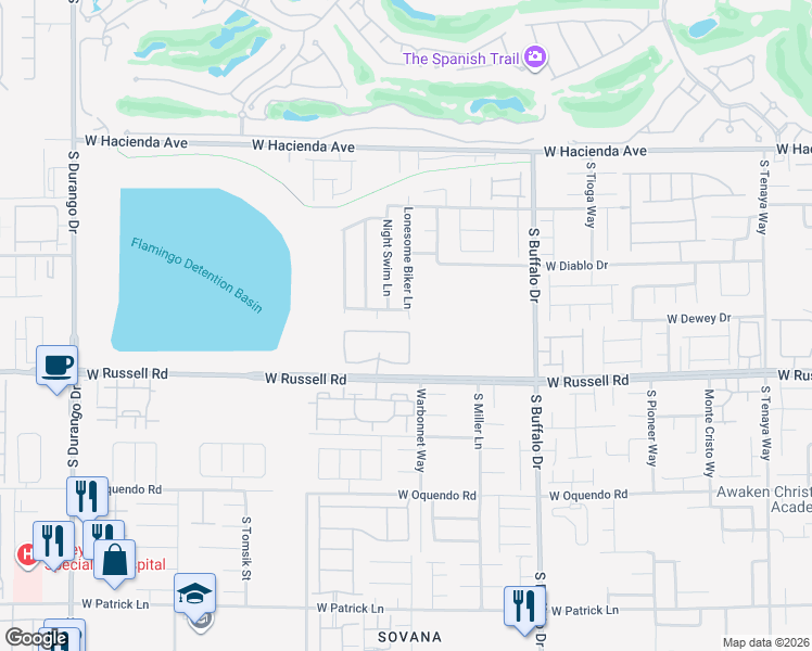 map of restaurants, bars, coffee shops, grocery stores, and more near 5588 Lonesome Biker in Las Vegas