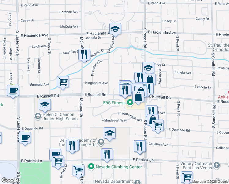 map of restaurants, bars, coffee shops, grocery stores, and more near 5664 South Mojave Road in Las Vegas