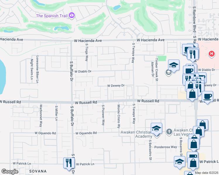map of restaurants, bars, coffee shops, grocery stores, and more near 5608 Scottyboy Drive in Las Vegas