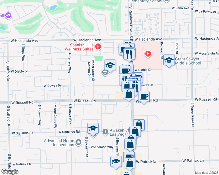 map of restaurants, bars, coffee shops, grocery stores, and more near 7058 Baza Avenue in Las Vegas