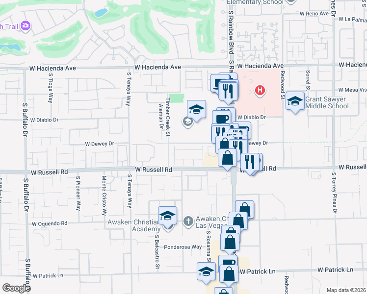 map of restaurants, bars, coffee shops, grocery stores, and more near in Las Vegas
