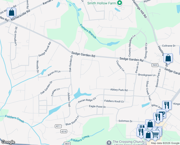 map of restaurants, bars, coffee shops, grocery stores, and more near 830 Sedge Garden Road in Kernersville