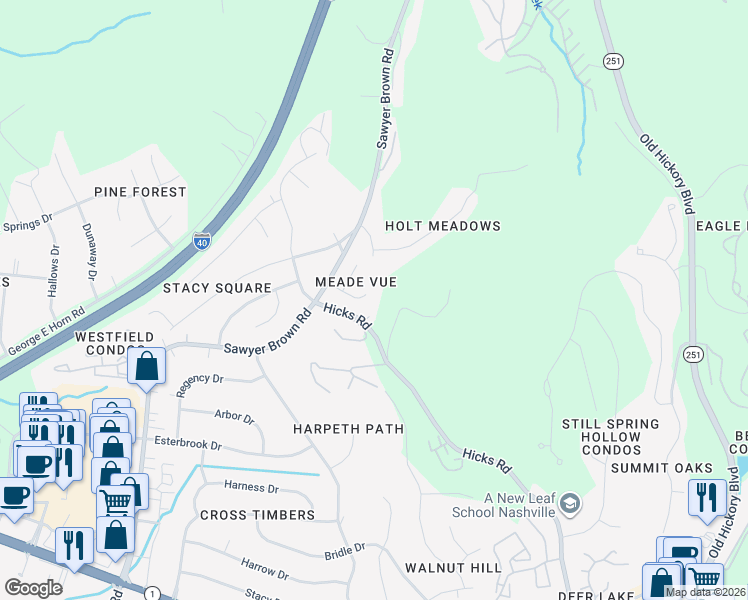 map of restaurants, bars, coffee shops, grocery stores, and more near 7729 Dan Kestner Drive in Nashville