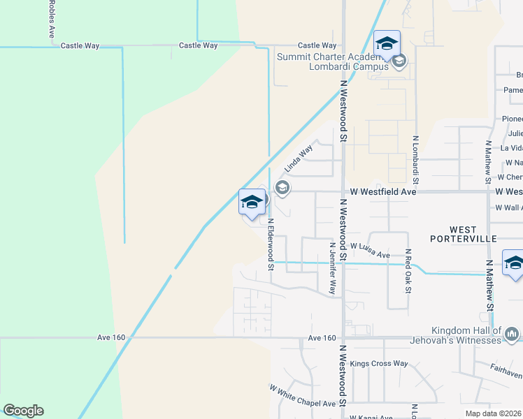 map of restaurants, bars, coffee shops, grocery stores, and more near 1155 North Elderwood Street in Porterville