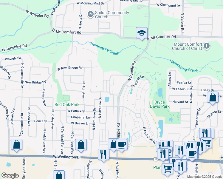 map of restaurants, bars, coffee shops, grocery stores, and more near 1792 Best Friend Lane in Fayetteville