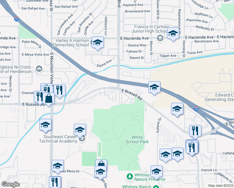 map of restaurants, bars, coffee shops, grocery stores, and more near 4915 East Russell Road in Las Vegas