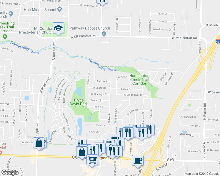 map of restaurants, bars, coffee shops, grocery stores, and more near 1815 North Salem Road in Fayetteville