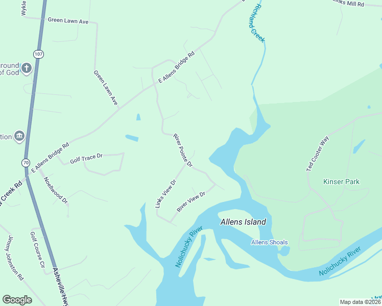 map of restaurants, bars, coffee shops, grocery stores, and more near Tucker Way in Greeneville