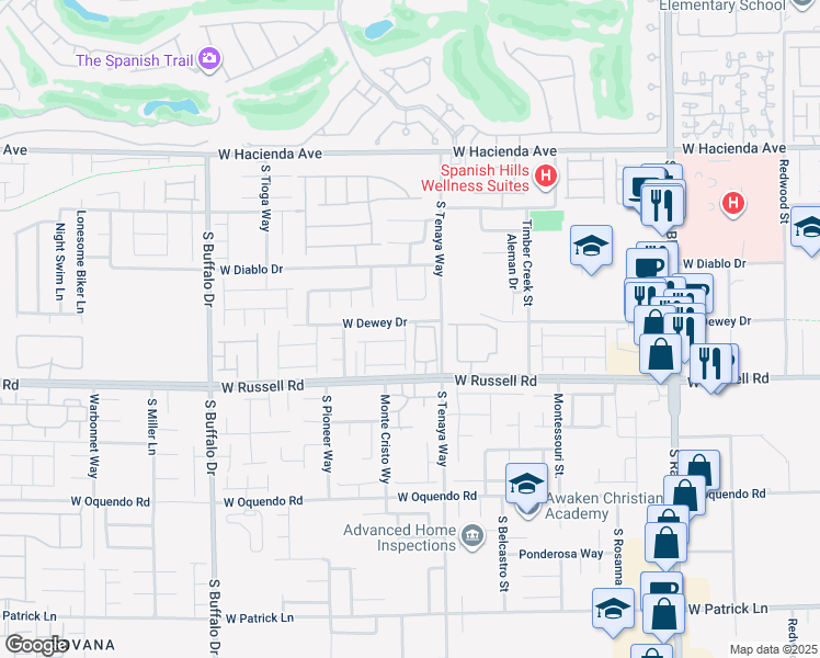 map of restaurants, bars, coffee shops, grocery stores, and more near 5606 Spring Trellis Street in Las Vegas