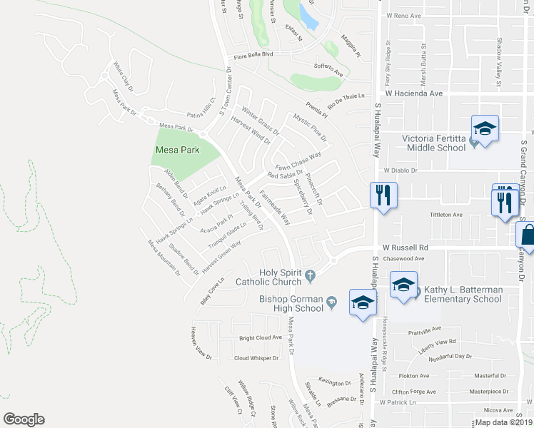 map of restaurants, bars, coffee shops, grocery stores, and more near Mesa Park Drive in Las Vegas
