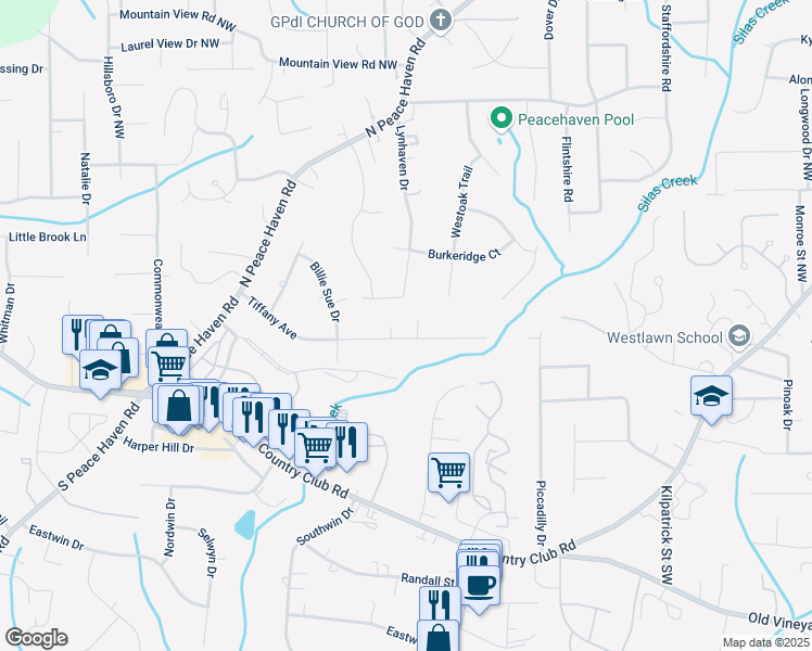 map of restaurants, bars, coffee shops, grocery stores, and more near 600 Lynhaven Drive in Winston-Salem