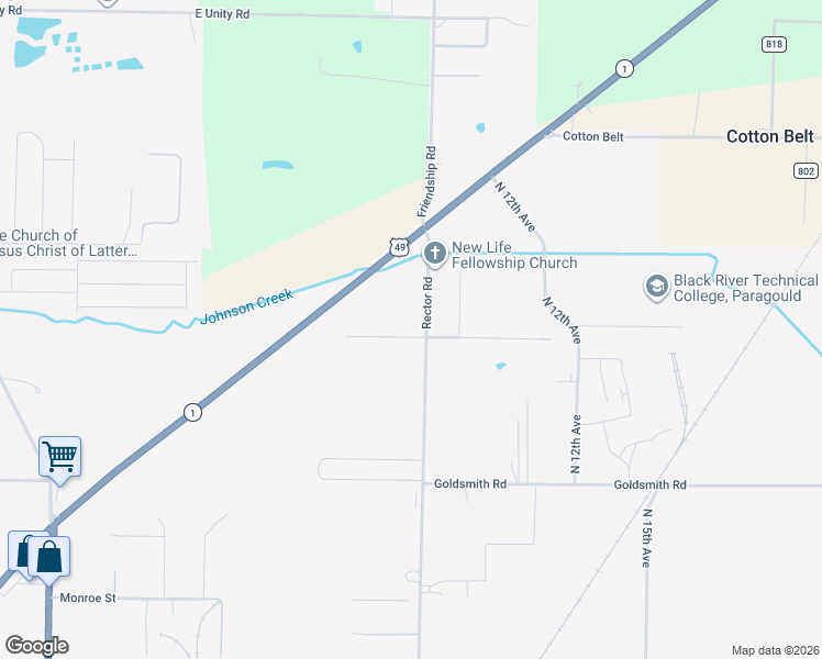 map of restaurants, bars, coffee shops, grocery stores, and more near 703 Hillview Drive in Paragould
