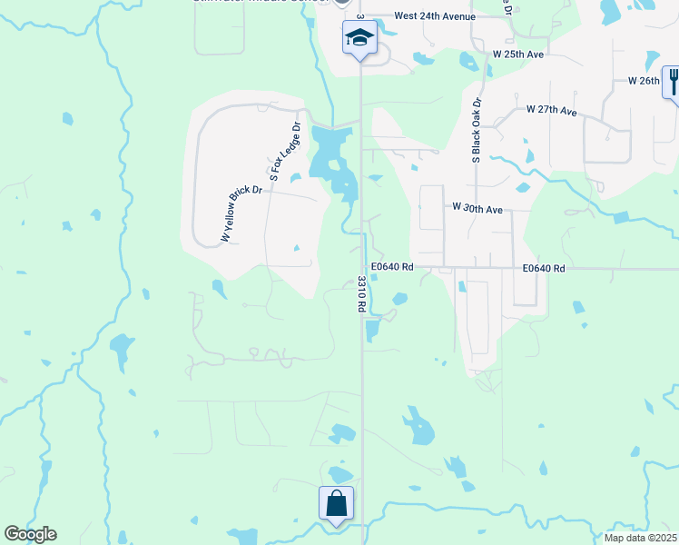 map of restaurants, bars, coffee shops, grocery stores, and more near 3624 West Deer Crossing Drive in Stillwater