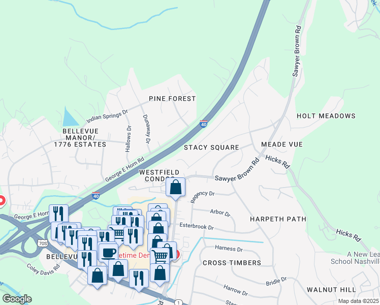 map of restaurants, bars, coffee shops, grocery stores, and more near 254 Colt Drive in Nashville