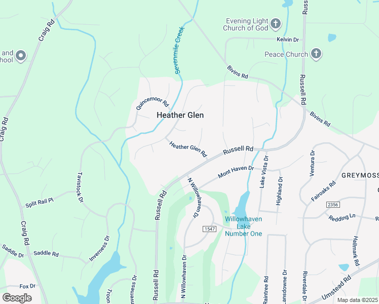 map of restaurants, bars, coffee shops, grocery stores, and more near 2703 Heather Glen Road in Durham