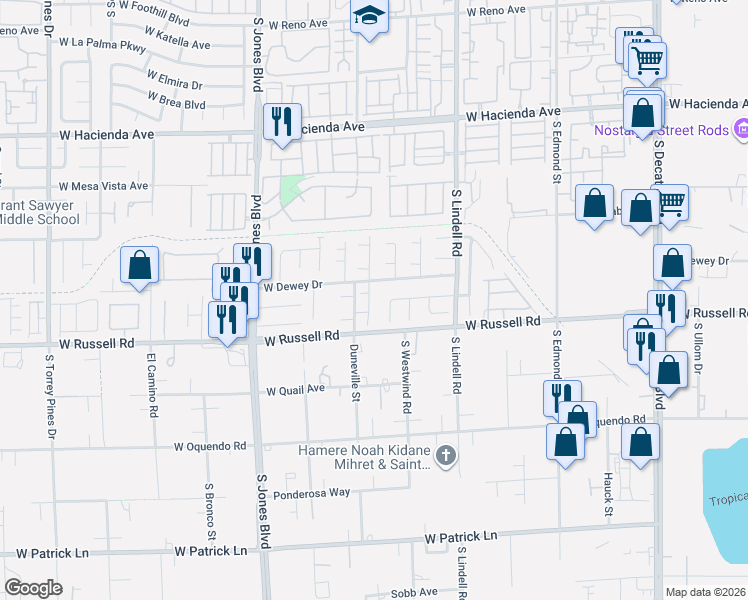 map of restaurants, bars, coffee shops, grocery stores, and more near 5726 Henshaw Avenue in Las Vegas
