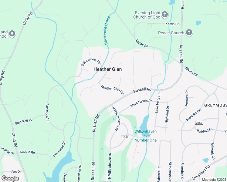 map of restaurants, bars, coffee shops, grocery stores, and more near 2703 Heather Glen Road in Durham