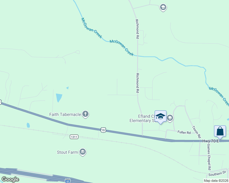 map of restaurants, bars, coffee shops, grocery stores, and more near 404 Cain Drive in Mebane