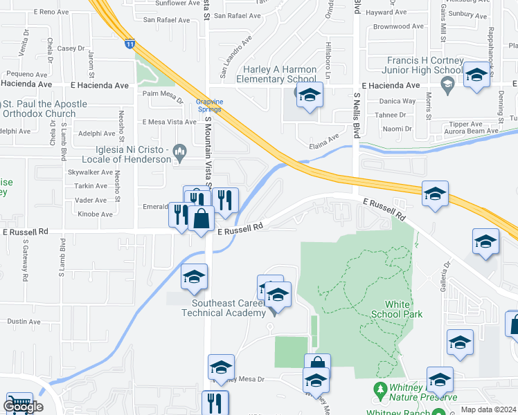 map of restaurants, bars, coffee shops, grocery stores, and more near 5620 Hobble Creek Drive in Las Vegas