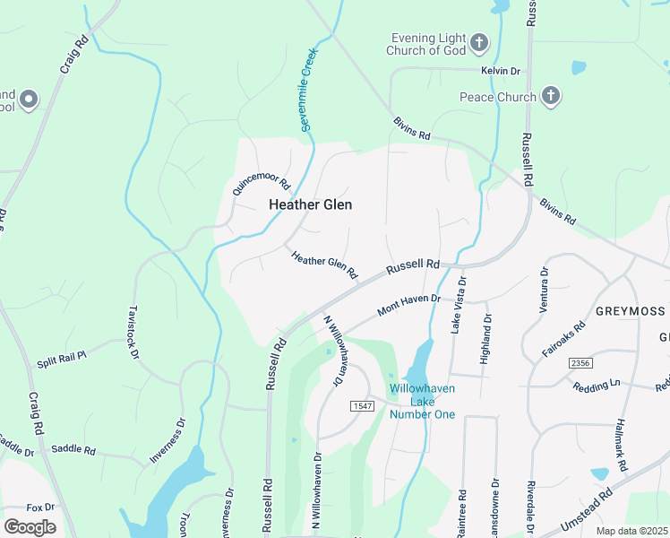 map of restaurants, bars, coffee shops, grocery stores, and more near 2703 Heather Glen Road in Durham