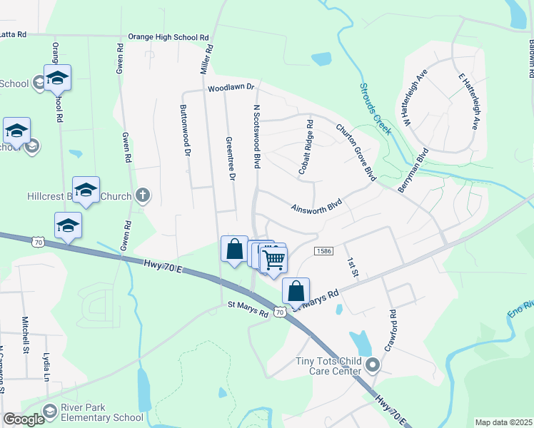 map of restaurants, bars, coffee shops, grocery stores, and more near 109 Bartlett Circle in Hillsborough