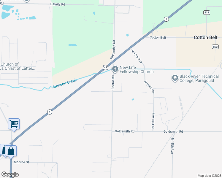 map of restaurants, bars, coffee shops, grocery stores, and more near 703 Hillview Drive in Paragould