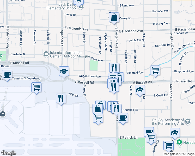 map of restaurants, bars, coffee shops, grocery stores, and more near 2211 Wagonwheel Avenue in Las Vegas