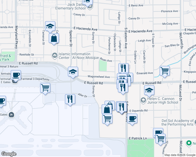 map of restaurants, bars, coffee shops, grocery stores, and more near 2103 Wagonwheel Ave in Las Vegas