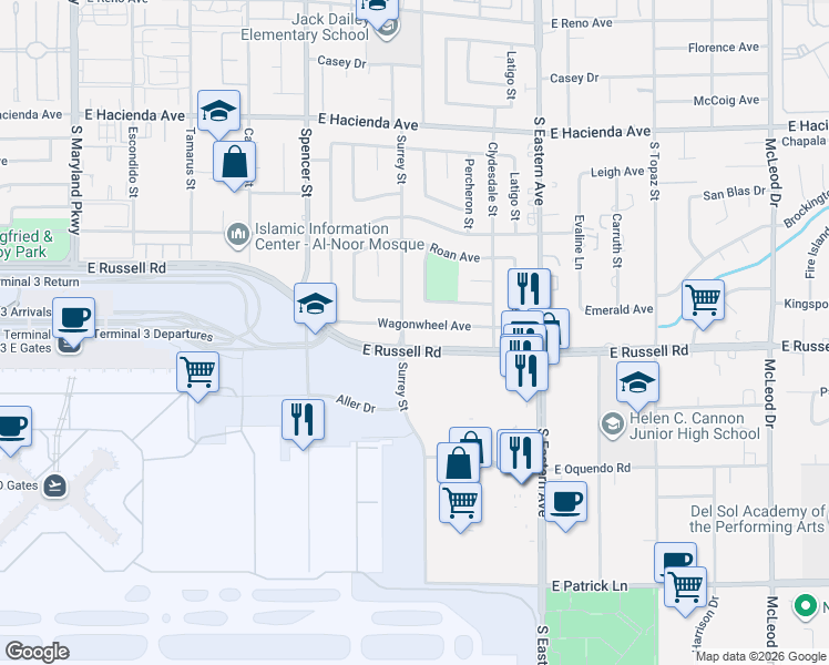 map of restaurants, bars, coffee shops, grocery stores, and more near 2103 Wagonwheel Avenue in Las Vegas