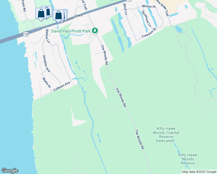 map of restaurants, bars, coffee shops, grocery stores, and more near 5020 The Woods Road in Kitty Hawk