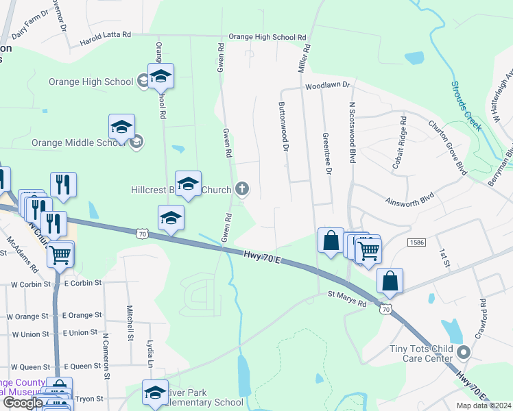 map of restaurants, bars, coffee shops, grocery stores, and more near 200 South English Hill Lane in Hillsborough