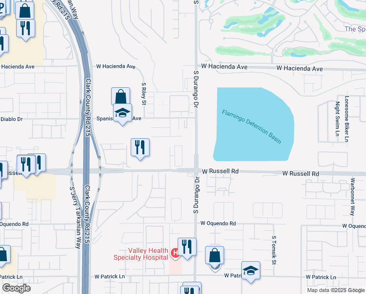 map of restaurants, bars, coffee shops, grocery stores, and more near 5614 Beguiling Falls Street in Spring Valley