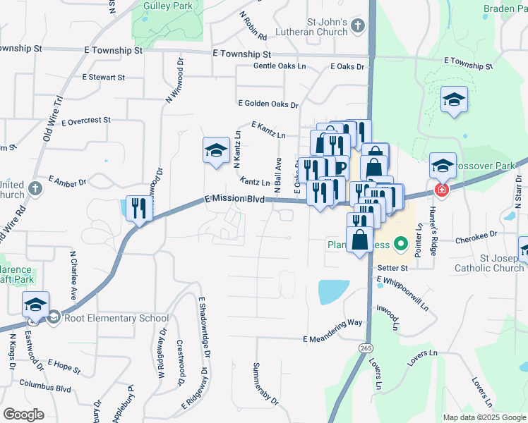 map of restaurants, bars, coffee shops, grocery stores, and more near 1871 North Cambridge Road in Fayetteville