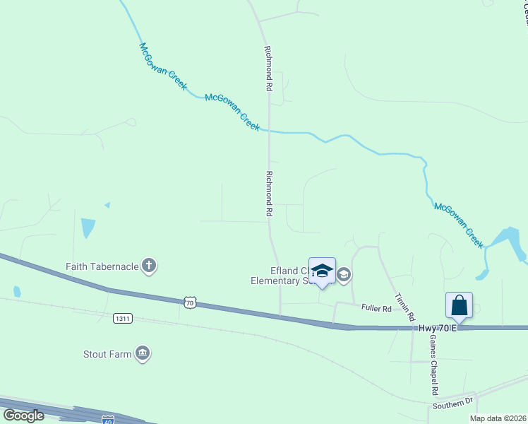 map of restaurants, bars, coffee shops, grocery stores, and more near 406 Richmond Road in Mebane