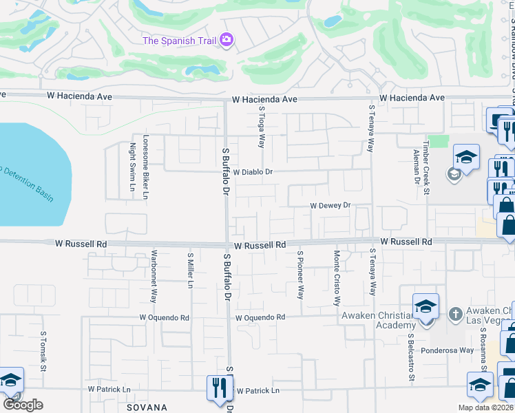 map of restaurants, bars, coffee shops, grocery stores, and more near 5595 Pico Ferrera Court in Las Vegas