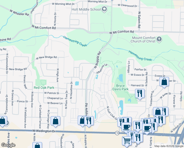 map of restaurants, bars, coffee shops, grocery stores, and more near 1900-2058 N Rupple Rd in Fayetteville