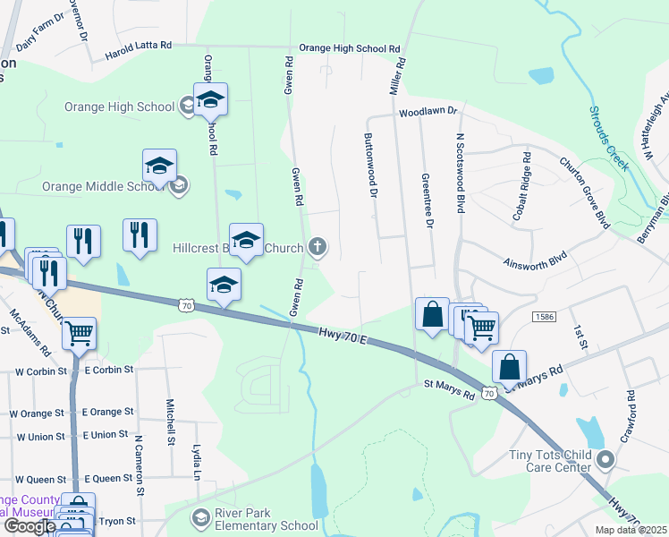 map of restaurants, bars, coffee shops, grocery stores, and more near 200 South English Hill Lane in Hillsborough