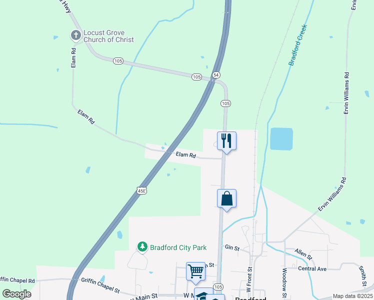 map of restaurants, bars, coffee shops, grocery stores, and more near 144 Elam Road in Bradford