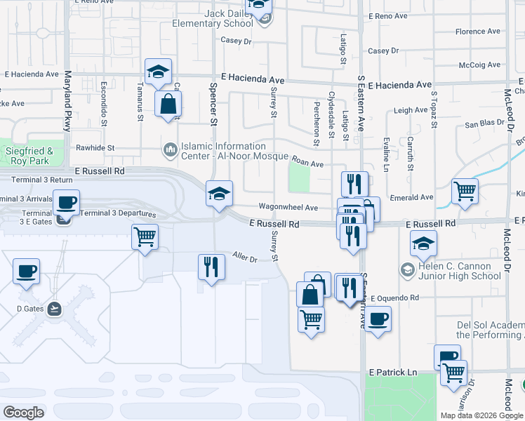 map of restaurants, bars, coffee shops, grocery stores, and more near 1999 Wagonwheel Avenue in Las Vegas