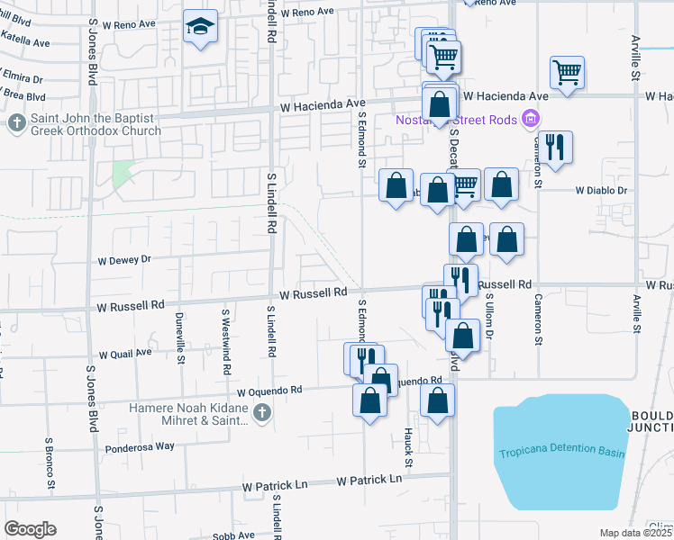 map of restaurants, bars, coffee shops, grocery stores, and more near 5660 Calm Season Street in Las Vegas