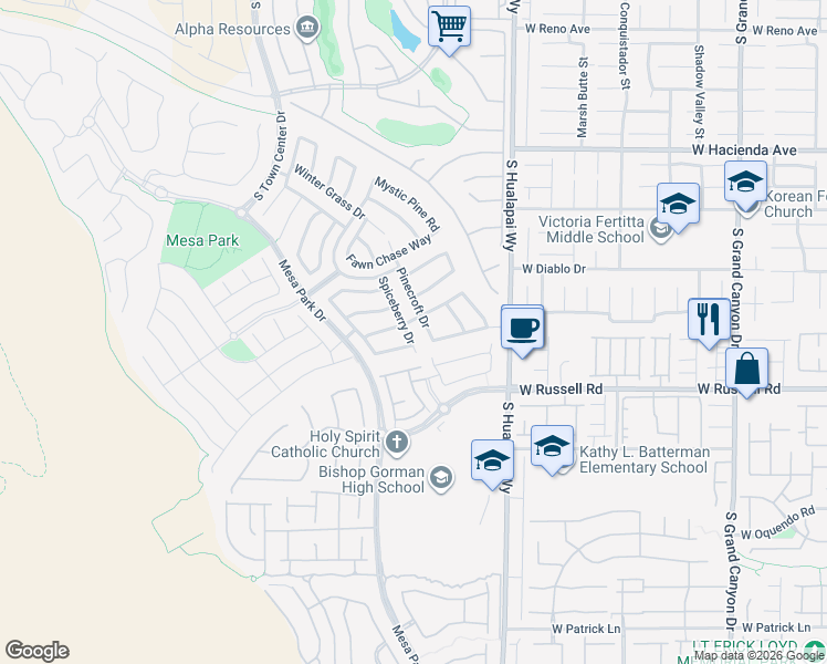 map of restaurants, bars, coffee shops, grocery stores, and more near 5580 Spiceberry Drive in Las Vegas