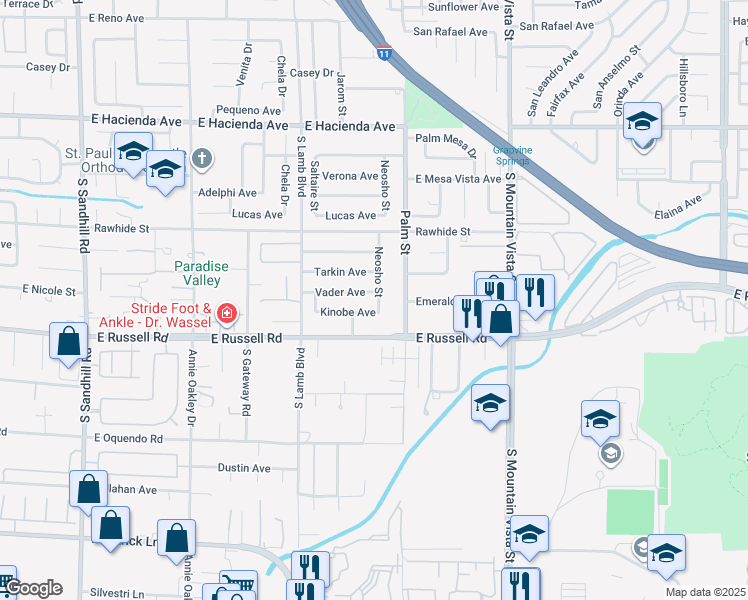 map of restaurants, bars, coffee shops, grocery stores, and more near 4331 Vader Avenue in Las Vegas