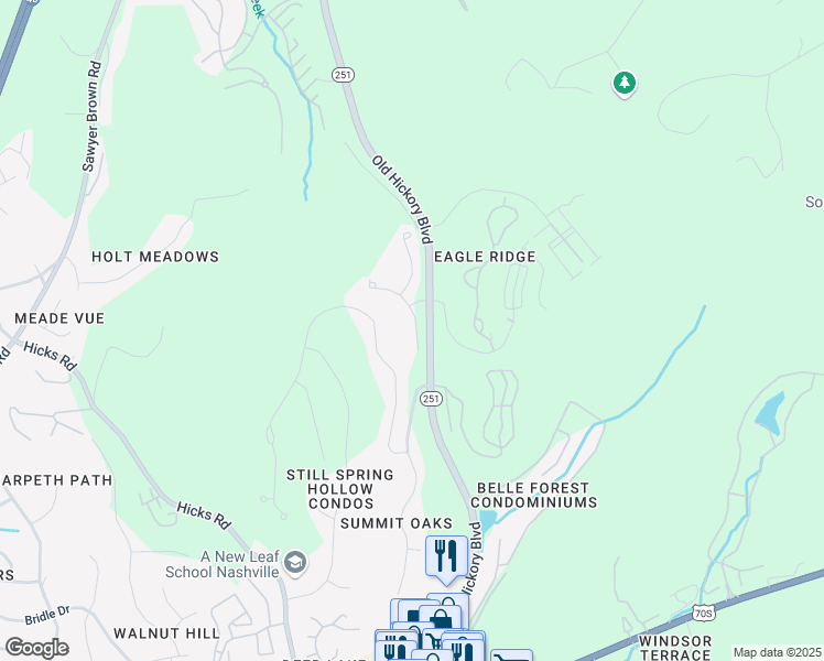 map of restaurants, bars, coffee shops, grocery stores, and more near 1021 Woodbury Falls Drive in Nashville
