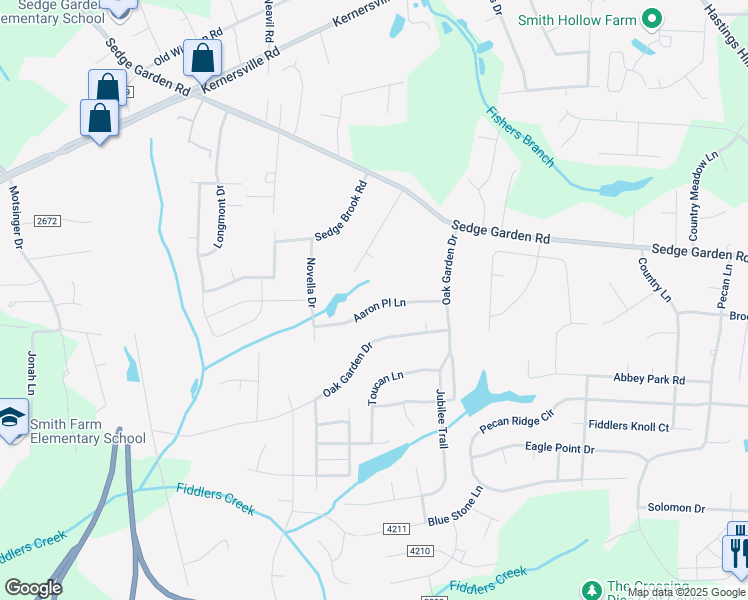 map of restaurants, bars, coffee shops, grocery stores, and more near 6021 Aaron Place Lane in Kernersville