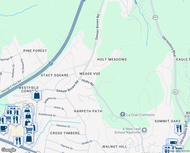 map of restaurants, bars, coffee shops, grocery stores, and more near 7729 Dan Kestner Drive in Nashville